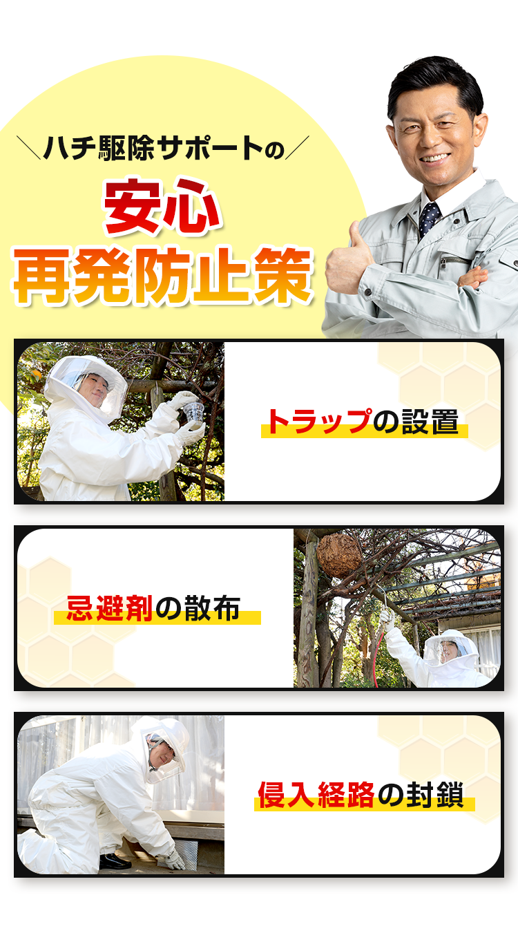 \ハチ駆除サポートの/安心再発防止策